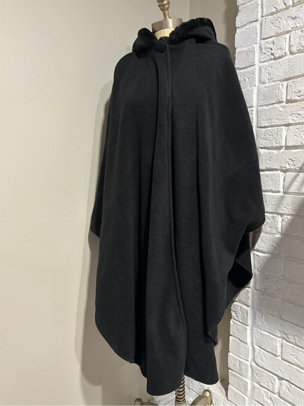 East 5th Black Hooded Cape with Fur Trim